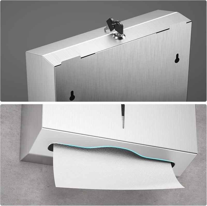 SettleDown Paper Towel Dispenser Wall Mount Commercial, Stainless Steel Hand Towel Dispenser with Lock, c-fold/Multi-fold/Tri-fold Large Capacity Tissue Holder - Image 3